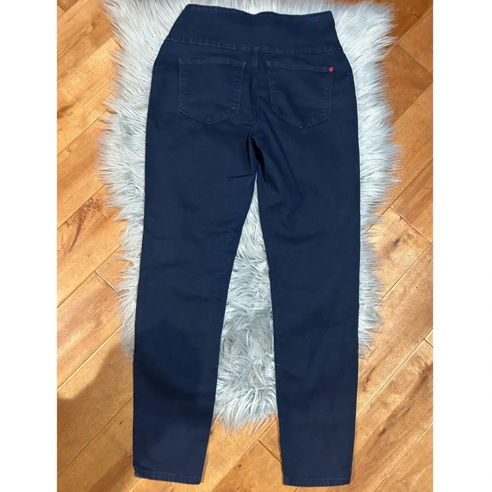 Spanx Alexia High Rise Denim Skinny Jeans Side Zip Dark Wash Size Medium - Picture 3 of 4